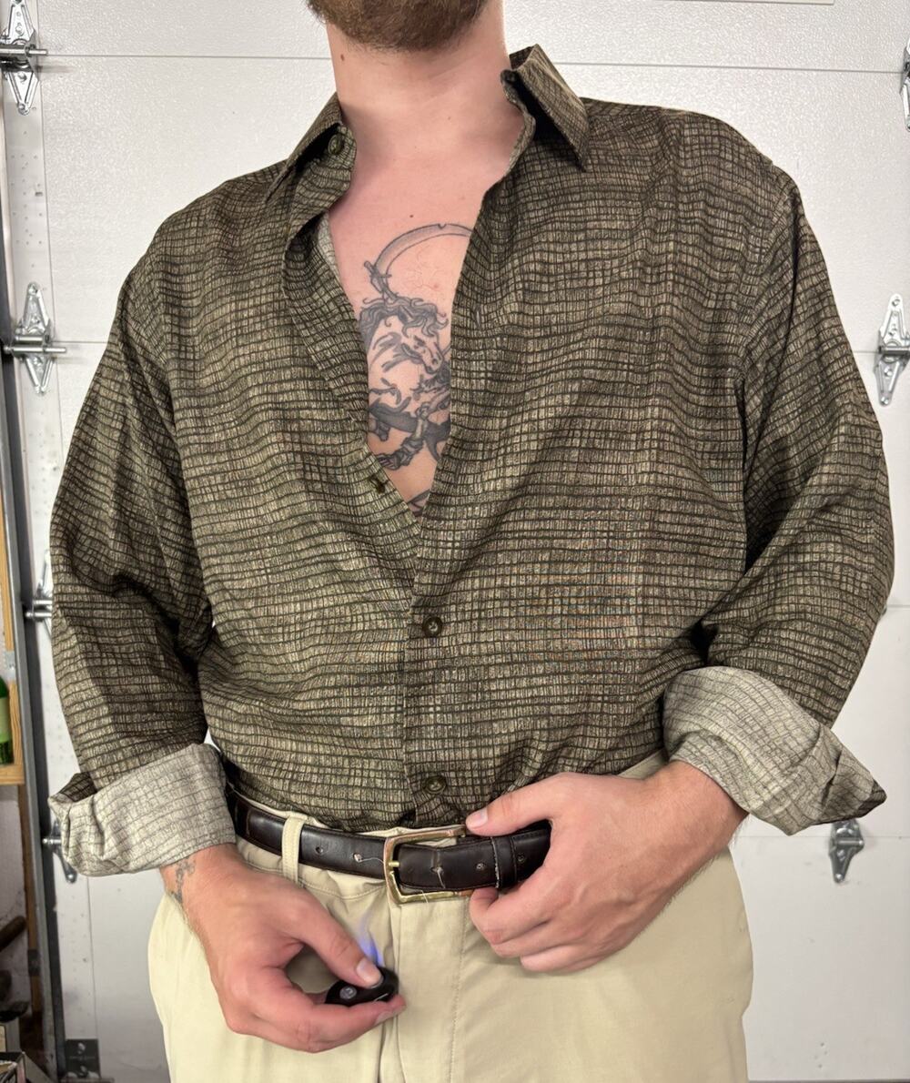 Vintage 90s Claiborne Button Up Shirt Geometric Patterned Brown Large